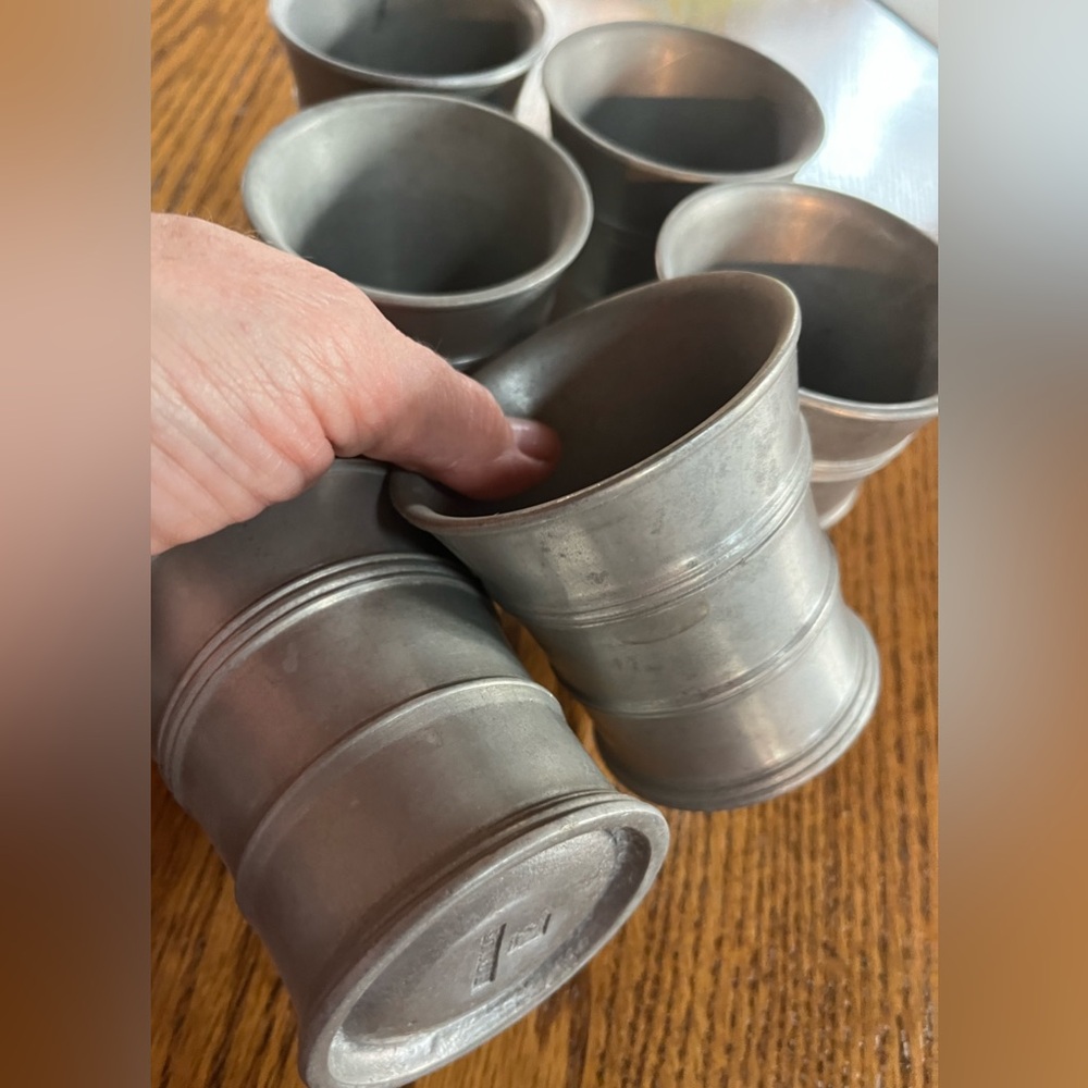 Stede antique pewter tumblers rare set of six flared cups beaker stamped German - Picture 10 of 16